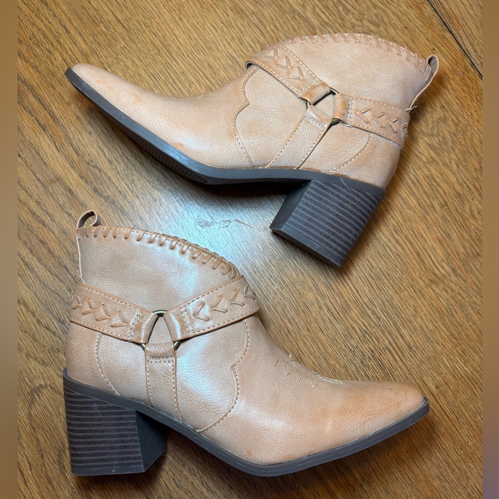 Frye &‎ Co Palma Stacked Heel Booties Light Tan Women’s 7 - Picture 3 of 9
